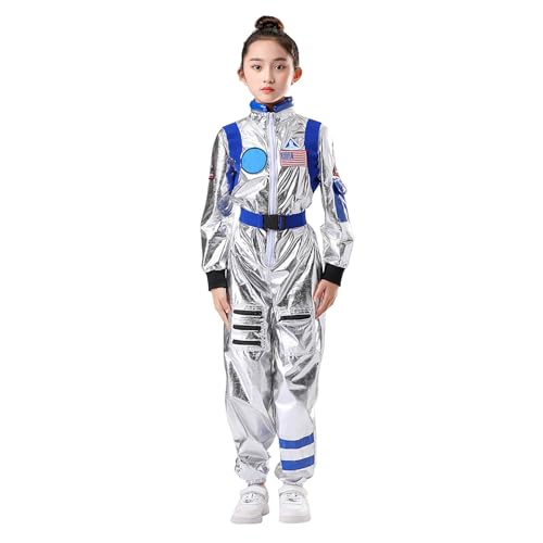 astronauten kostüm kinder, Astronaut Kostüm mit Space Brille Kinder Herren Damen - Silber Astronautenkostüm Overall Weltall Raumfahrer Anzug Spaceman Overall Outfit Weltraum Kostüm Karneval Kostüm Fas von Cubinest