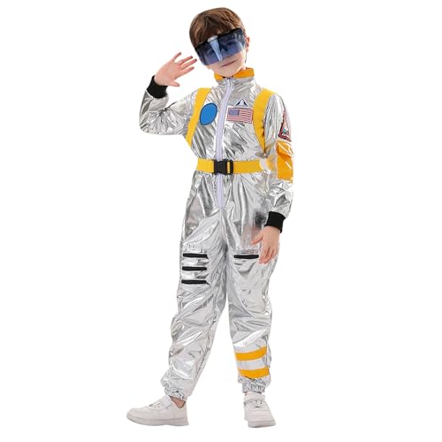 astronauten kostüm kinder, Astronaut Kostüm mit Space Brille Kinder Herren Damen - Silber Astronautenkostüm Overall Weltall Raumfahrer Anzug Spaceman Overall Outfit Weltraum Kostüm Karneval Kostüm Fas von Cubinest