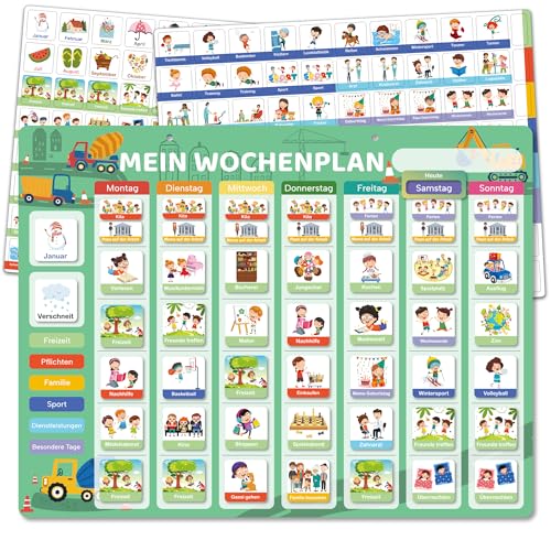 Cucoller Wochenplaner für Kinder | Montessori Magnettafel inkl. 184 Magnete & Kordel | Kalender beschreib- & abwischbar | magnetisches Lernspielzeug auf Deutsch für Kinder, Jungen & Mädchen von Cucoller