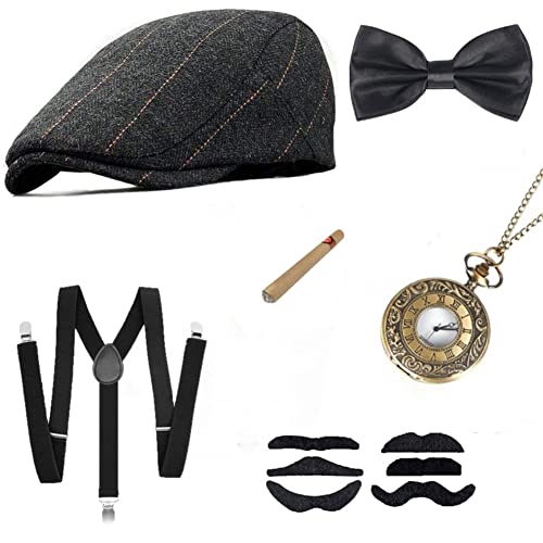 Cucudy 1920s Kostüm Herren 20er Jahre Accessoires Inklusive mafia Gangster Hut Verstellbar Elastisch Hosenträger Herren Halsschleife Fliege von Cucudy