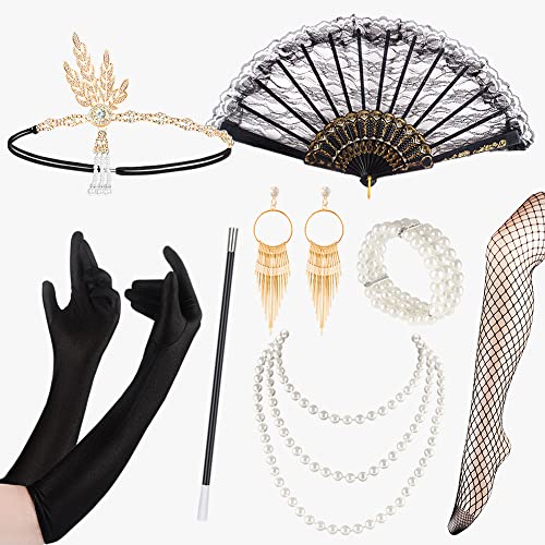 Cucudy 20er Jahre Accessoires Kostüm Damen und Herren Mafia Gatsby Kostüm Set Art Deco Flapper Party 1920s Gatsby Schmuck Damen Federboa Stirnband Accessoires Abschlussball Event (5) von Cucudy