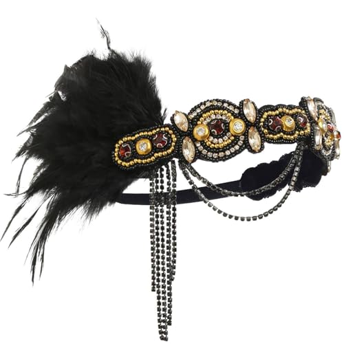 Cucudy Retro Stil 20er Jahre Accessoires Kostüm Damen und Herren Mafia Gatsby Kostüm Set Art Deco Flapper Party 1920s Gatsby Schmuck Damen Federboa Stirnband Accessoires Abschlussball Event von Cucudy