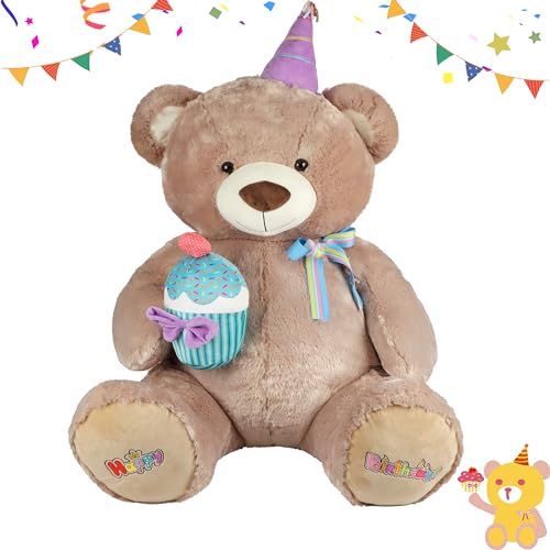 Cudhug Teddybär Stofftier Gaint Teddybär, 160 cm, großer Happy Birthday-Bär, Plüsch-Geschenk für Kinder, Mädchen, Freundin, Braun von Cudhug