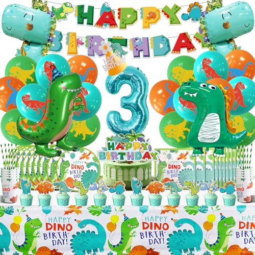 Dino Geburtstagsdeko Ballons 104 Pcs,Dinosaurier Kindergeburtstag Deko 3 Jahre,Dino Luftballons fur Jungen Mädchen Geburtstag,Dschungel Dino Partygeschirr Set mit Pappteller Servietten von Cuidongsheng