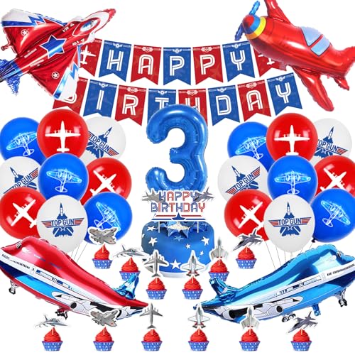 Flugzeug Geburtstag Deko 3 Jahre,Flugzeug Ballons Geburtstag 52 Stück,Flugzeug Jungen Mädchen Geburtstag Luftballons,Kindergeburtstag Party Deko mit Banner Tortendeko,Airplane Folienballon Set von Cuidongsheng