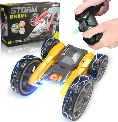 Ferngesteuerte Autos, Stunt-Auto für Kinder, Jungen, doppelseitiger Drift, Hochgeschwindigkeits-Offroad-Stunt-Truck, 360° drehbar, 4WD RC-Autos, ferngesteuertes Fahrzeug, Weihnachtsspielzeuga (Gelb) von Cunsieun