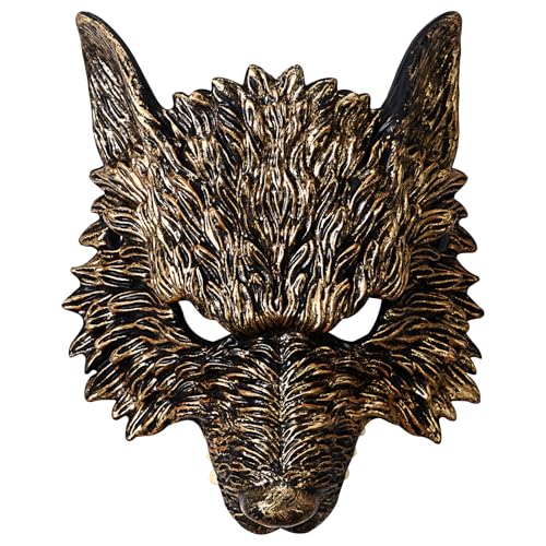 Cupimatch Masken 3D Werwolfmaske Maskerade: Steampunk Halbgesichts Tiermaske Cosplay Party Ballmaske für Erwachsene Männer Frauen Gold von Cupimatch