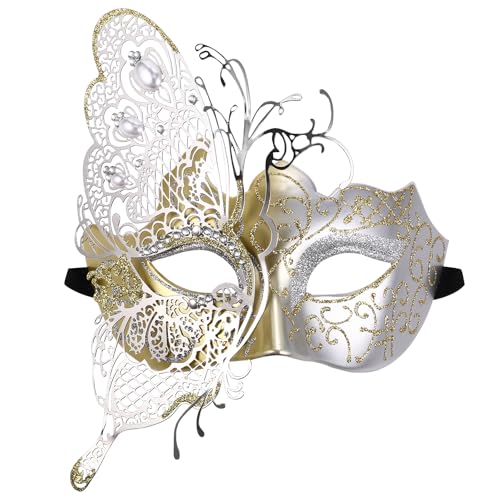 Cupimatch Maskerade 2 Stück Masken: Venezianische Schmetterlingsmaske mit Strass Abschlussball Paarmaske Halbgesichts Ballmaske Halloween Karneval Party für Erwachsene Männer Frauen von Cupimatch