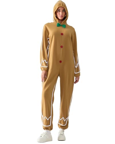 Cusghjbsg Weihnachtliches Cosplay-Kostüm für Herren und Damen, Lebkuchen-Kostüm, langärmelig, Reißverschluss, mit Kapuze, Overall für Erwachsene, Party, Rollenspiel, Loungewear (gelb, Damen, B, L) Cusghjbsg Weihnachtliches Cosplay-Kostüm für Herren und Damen, Lebkuchen-Kostüm, langärmelig, Reißverschluss, mit Kapuze, Overall für Erwachsene, Party, Rollenspiel, Loungewear (gelb, Damen, B, L) von Cusghjbsg