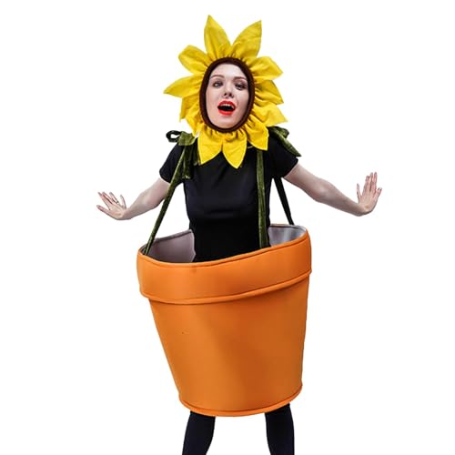 Blumentopfpflanzen-Kostüm,Blumentopf Kleidung für Erwachsene&Kinder,Blumentopf Pflanzen Cosplay,Halloween Sonnenblumen Cosplay Kostüm von Cushangty