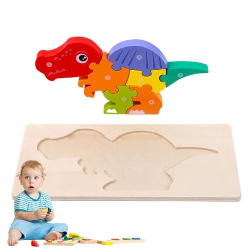 Cushangty 3D-Cartoon-Puzzles,Dinosaurier-Puzzles aus Holz, Pädagogische Cartoon-Tier-Puzzle-Puzzle-Spielzeuge, Frühlernendes Kinder-Puzzlespielzeug für Kinder, und Mädchen ab 3 Jahren von Cushangty