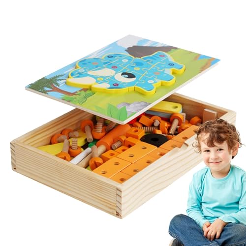 Cushangty Bauwerkzeuge aus , Holzwerkzeugset für Kinder,Konstruktionsspielzeug-Set aus | Pädagogisches Zeichenbrett-Spielset, interaktives Vorschul-Werkzeugkastenspielzeug mit Blöcken und von Cushangty