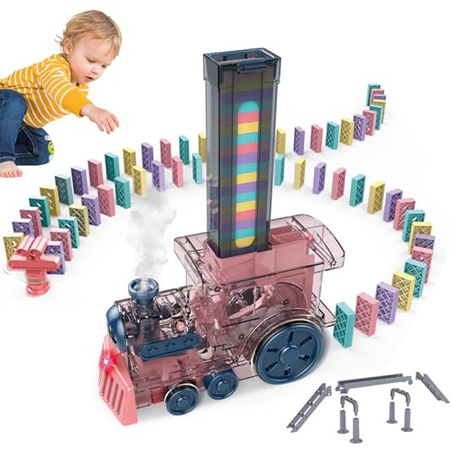 Cushangty Domino-Zug-Spielzeug,Domino-Zug - Tragbares Domino-Spielzeug mit elektrischer Eisenbahn - Domino-Stapelspiel, STEM-Spielzeug für Kleinkinder mit Lichtern und Sound für den von Cushangty