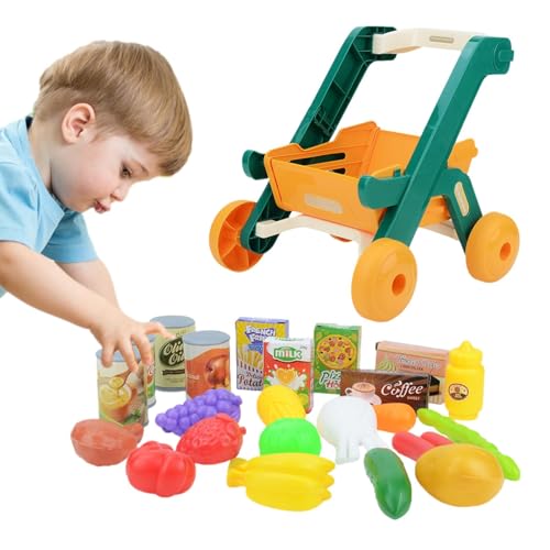 Cushangty Einkaufswagen für Kinder, Einkaufswagen Spielen | Spielen Sie Lebensmittelwagen,Pädagogischer Rollenspiel-Einkaufskorb mit Rollenzubehör für Kleinkinder ab 2 Jahren von Cushangty