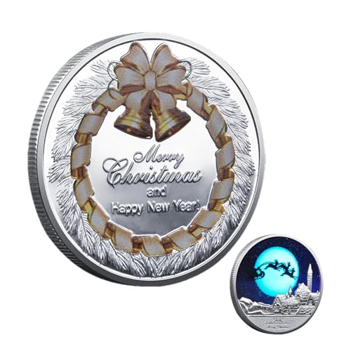 Cushangty Glow Christmas Coin,Weihnachts-Gedenkmünze,Münzsammlung Elchmünze Sammlermünze - Im Dunkeln leuchtende Elch-Metallabzeichen-Gedenkmünze, Partygeschenke, Münz-Souvenir von Cushangty