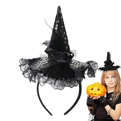 Cushangty Hexenhut Stirnband,Halloween Hexenhut Stirnband | Halloween Stirnbänder Pailletten Spitze Hut Hoop Band - Kostümhut, eleganter Haarreifen für Halloween-Weihnachtsparty-Kostüme von Cushangty