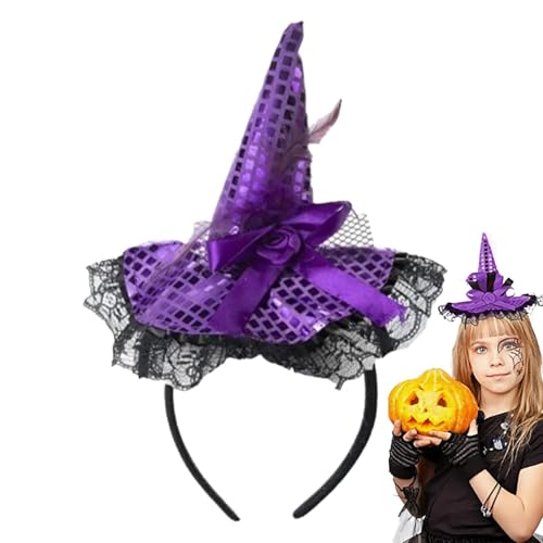 Cushangty Hexenhut Stirnband,Halloween Hexenhut Stirnband - Hut Hoop Band Pailletten Spitze Halloween Stirnbänder | Kostümhut, eleganter Haarreifen für Halloween-Weihnachtsparty-Kostüme von Cushangty