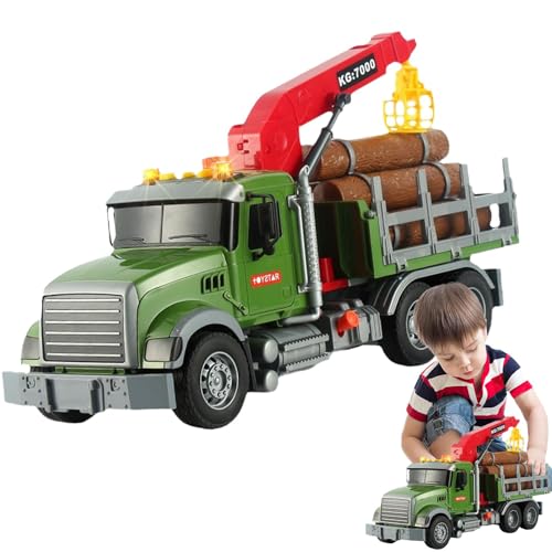 Cushangty Holz-LKW-Spielzeug für,LKW- und Anhänger-Spielzeug für, Logging Toys Holztransporter mit 3 Mülleimern, Abschleppwagen-Spielzeug mit Lichtern, Geräuschen, Kinder-Abschleppwagen für Kinder von Cushangty