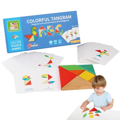 Cushangty Holzbausteine, magnetische Musterblöcke - Musterblöcke Holz Tangrams Blockpuzzle | Musterspielspielzeug, Tangram-Puzzle für Zuhause, Familienzeit, und Mädchen, Weihnachten von Cushangty