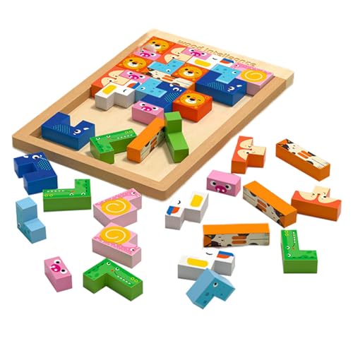 Cushangty Holzbausteine,Bausteine ​​für Kinder | Tierische 3D-Stapelspielzeug-Bausteine ​​aus Holz,Vorschul-Bauspielzeug, Puzzle, kreatives Lernspielzeug für Mädchen von Cushangty