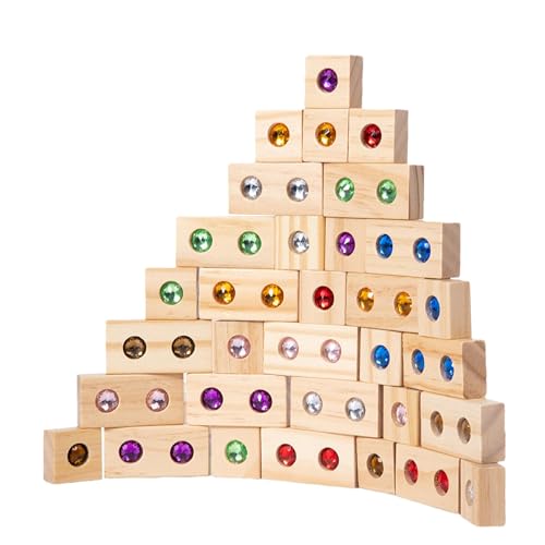 Cushangty Holzbausteine Set,Regenbogen Stapelblock,Regenbogen Stapelspielzeug aus Holz Blöcke Spielzeugset Gebäude Stapelwürfel,Pädagogisches sensorisches Lernspielzeug von Cushangty