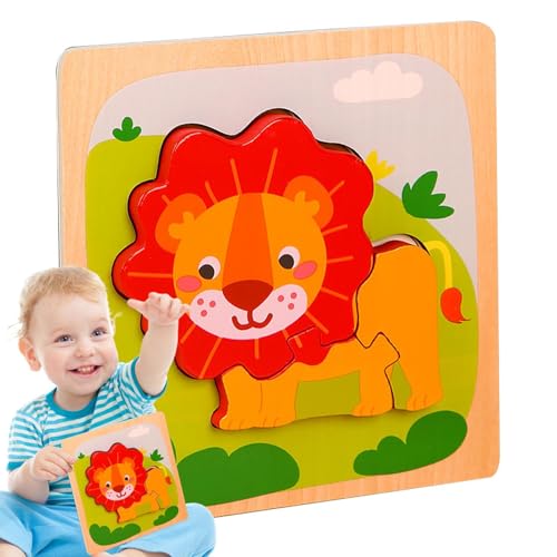 Cushangty Holztierpuzzle,Tierpuzzle Holz,Lernpuzzlespiel - Buntes Holzpuzzle für Kinder, Hirsch, Ente, Frosch, AFFE, Fisch, Löwe, Lernpuzzlespielzeug von Cushangty