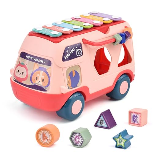 Cushangty Musikalischer Lernbus, Baby Toy Bus,Interaktives Spielzeug Klavier mit Musik/Licht - Vorschulgeschichte Erzählfahrzeug für 1 bis 3 Jahre im Alter von Cushangty