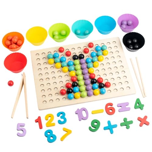 Cushangty Peg Board Perlenspielzeug, Peg Board für Kinder | Mathe Skills Regenbogen Holzbrett Perle - Frühes Lernen blockiert Sortieraktivität, Bildungskindergärtner -Spiel für die Schule, Mädchen von Cushangty