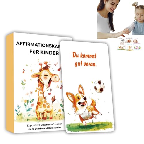 Cushangty Positive Affirmationen für Kinder, Achtsamkeitskarten für Kinder | 32 Deutsche tägliche Motivationskarten | Inspirierende Notizen, Vertrauensaufbau, Tierthema, Ermächtigung von Zitaten für von Cushangty