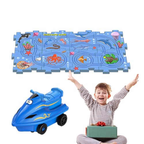 Cushangty Puzzle-Autobahn-Set,Puzzle-Autobahn-Spielset - Lernspiele Rennbahn-Autospielzeug,Auto-Spielset zum Thema Marine, Lernspielzeug, Bauspielzeug, Puzzle-Strecke, Auto-Strecke für Kinder ab 3 von Cushangty