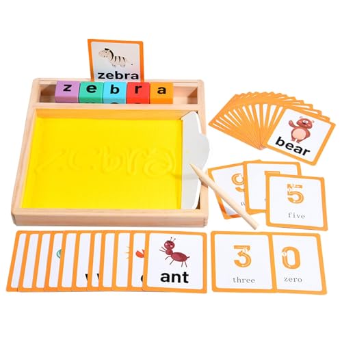 Cushangty Sandtablett aus Holz, Sandschreibtablett aus Holz, Sandkasten für Kinder, Lernspielzeug, Sandkasten für das Klassenzimmer, Sandschreibkasten, Box mit Stift, für ab 2 Jahren von Cushangty