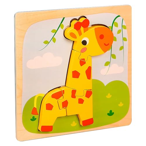 Cushangty Tierpuzzle Holz,Tierpuzzle für Kinder - Lernpuzzlespiel - Hölzerne Hirsch-Enten-Frosch-AFFE-Fisch-Löwe-Tierpuzzles, niedliches Tierpuzzle, frühes Lernspielzeug für Kinder von Cushangty