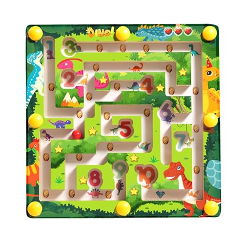 Cushangty Zahlenlabyrinth-Spiel, Farb- und Zahlenlabyrinthbrett | Dinosaurier-Thema Holzperlen-Labyrinth-Spielzeug - Perlenlabyrinth mit Zahlen für frühkindliches Bildungsspielzeug im Kindergarten von Cushangty