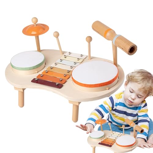 Cushangty musikinstrumente, Holzmusikspielzeug,Holzinstrumente Spielzeugkinder Drum Set | Vorschule Sensorisches Bildungsmusik-Spielzeug für Mädchen im Alter von 1 bis 3 Jahren von Cushangty