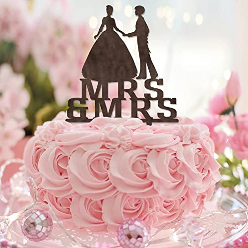 Hochzeitstortenaufsatz "Mrs and Mrs", Silhouette, 2 Bräute, Silhouette, LGBTQ, Hochzeit, Verlobung, Party, Dekoration, personalisierbare Paare, Namen, Datum, Frauen, Hochzeitsgeschenke, Holz von CustonCares