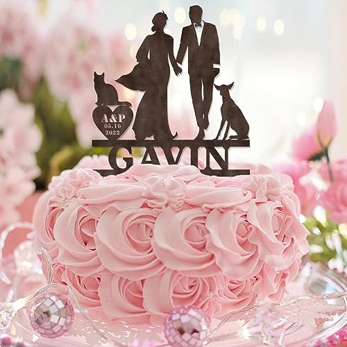 Tortenaufsatz "Mr and Mrs", personalisierbar, Hochzeitsdatum und Nachname, Tortenaufsatz, Hochzeit, Braut und Bräutigam, Acryl, schwarz, Babyparty, Kuchendekoration, ländliches Geschenk für Jungen und von CustonCares