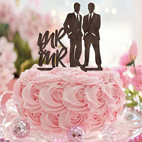 Tortenaufsatz "Mr & Mr" aus Holz, Silhouette, männliches Paar, Strand, Tortenaufsatz, homosexuelle Hochzeit, Verlobung, Party, Dekoration, personalisierbar, Name, Hochzeit, Datum, schwules Paar, von CustonCares