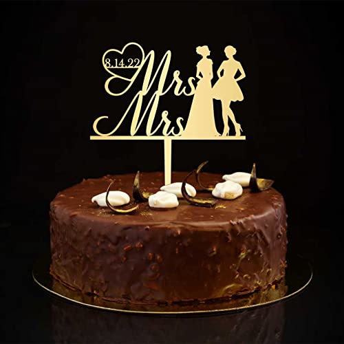 Tortenaufsatz "Mrs & Mrs", personalisierbar, personalisierbar, 2 Bräute, Kuchenaufsatz, Silhouette, 2 Frauen, Hochzeit, Party, Lesbisches Paar, Geschenke, Holz, 15,2 cm von CustonCares