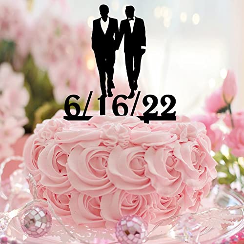 Tortenaufsatz mit Aufschrift "Mr and Mr", 2 Männer, Silhouette, homosexuell, Hochzeit, Party, personalisierbar, für Paare, Namen, Verabredungen, Männer, Geschenke, Acryl, Schwarz von CustonCares