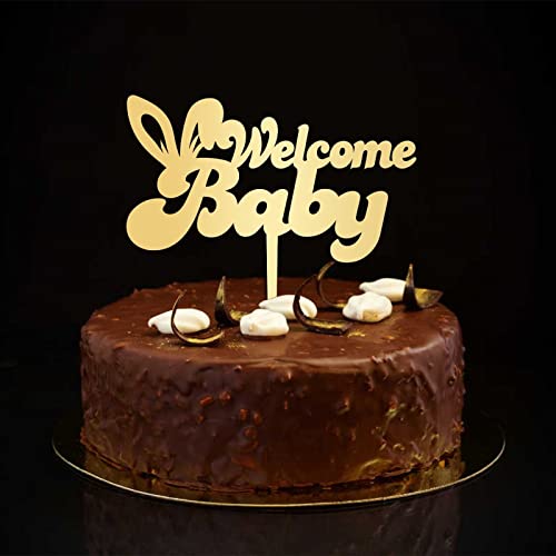 Tortenaufsatz mit Aufschrift "Welcome Baby", personalisierbar, für werdende Mütter, Party-Dekorationen, Geschlechtsoffenbarung, Geschenke für Kinder, Jungen, Mädchen, Gold von CustonCares