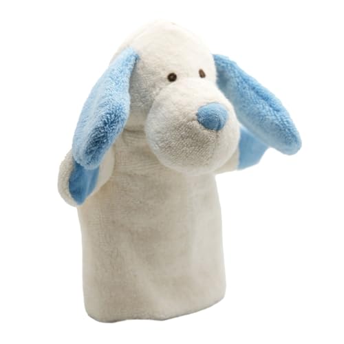 Cute Since 1999 Creme & Blauer Hund Handpuppe für Kinder ab 0 Monate - Biologische Handpuppe für Junge & Mädchen - Sachen & Geschenk für Neugeborene - Hund für Puppentheater Kinder - 26 x 20 cm von Cute Since 1999