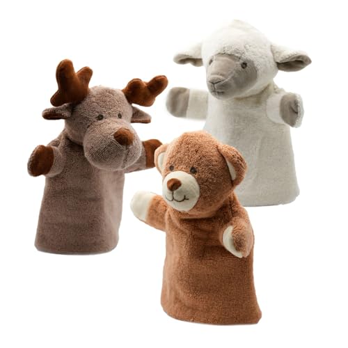 Cute Since 1999 Handpuppen-Bündel 3 Stück für Kinder ab 0 Monate - Biologische Handpuppe für Junge & Mädchen - Bär, Lamm und Rentier für Puppentheater Kinder - 26 x 20 cm von Cute Since 1999