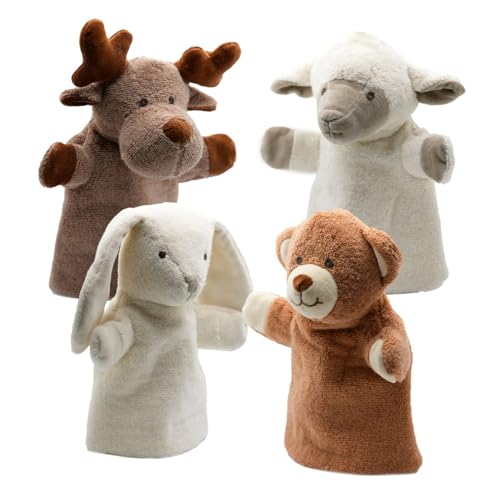 Cute Since 1999 Handpuppen-Bündel 4 Stück für Kinder ab 0 Monate - Biologische Handpuppe für Junge & Mädchen - Bär, Lamm, Kaninchen und Rentier für Puppentheater Kinder - 26 x 20 cm von Cute Since 1999