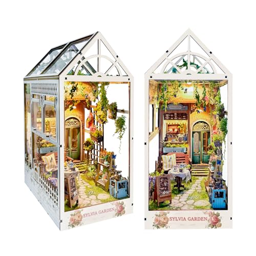 Cuteefun DIY Book Nook Kit, DIY Miniatur Bücherregal Einsatz, 3D Holz Buchstütze mit LED Licht, Delicate Dekoration, Einzigartiges Geschenk für Erwachsene Teenager (Sylvia Garten) von Cuteefun