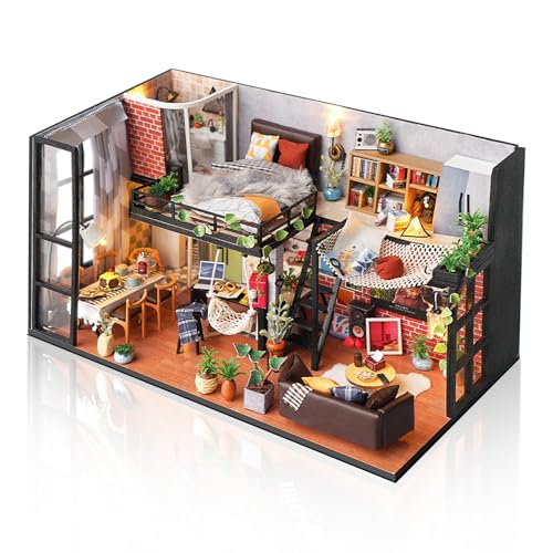 Cuteefun DIY Miniatur Haus Bausatz für Erwachsene mit Staubschutz, Diorama Modell Wohnzimmer Baukästen, Hobbys für Erwachsene, Dekoration Geschenk für Geburtstag Jubiläum Weihnachten von Cuteefun