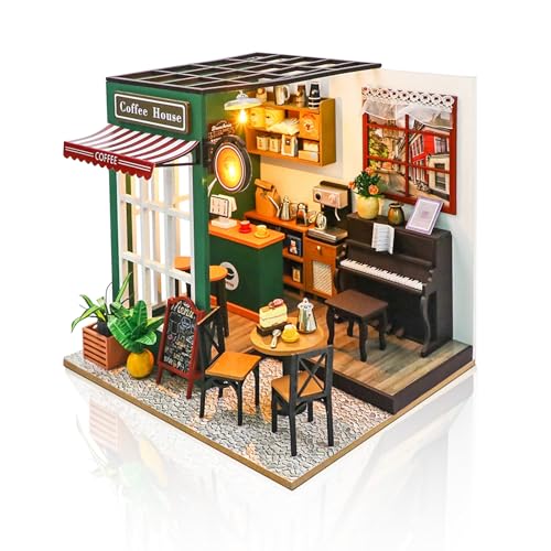 Cuteefun DIY Miniatur Haus Kits, Puppenhäuser Miniatur Holzpuppenhaus Bausatz mit Möbeln, Einzigartiges Geschenk zum Geburtstag Weihnachten (Kaffeehaus) von Cuteefun