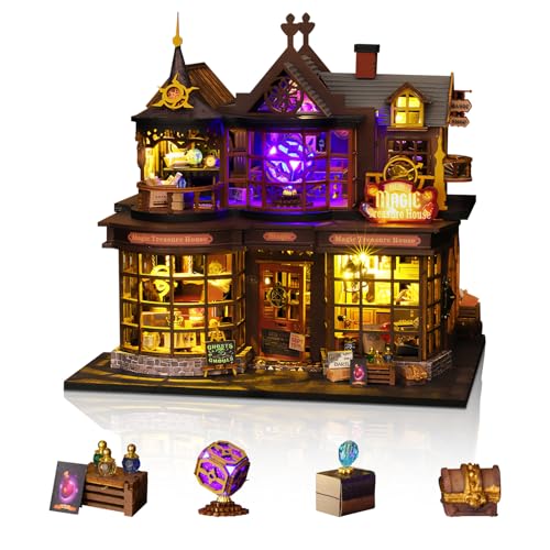 Cuteefun DIY Miniatur Haus Puppenhaus, Holzpuppenhaus mit LED, Winziges Haus Bausatz für Erwachsene zum Bauen, Einzigartiges Geschenk zum Geburtstag Weihnachten(Magische Schatzkammer) von Cuteefun