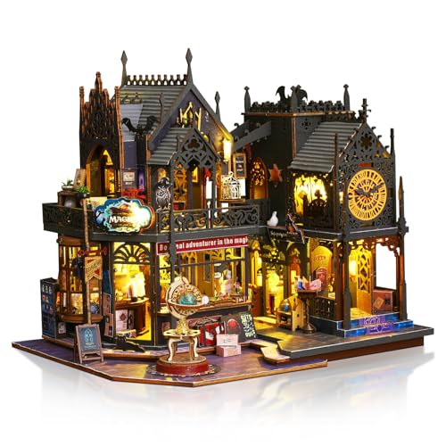 Cuteefun DIY Miniatur Haus Puppenhaus, Holzpuppenhaus mit LED, Winziges Haus Bausatz für Erwachsene zum Bauen, Einzigartiges Geschenk zum Geburtstag Weihnachten(Magisches Schloss) von Cuteefun