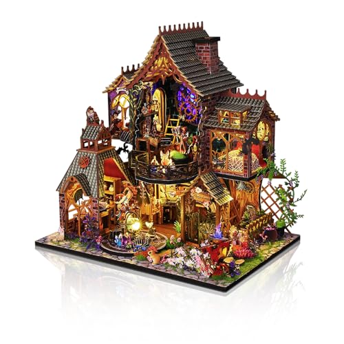 Cuteefun DIY Miniatur Haus Puppenhaus, Holzpuppenhaus mit LED, Winziges Haus Bausatz für Erwachsene zum Bauen, Einzigartiges Geschenk zum Geburtstag Weihnachten(Magisches Wälder) von Cuteefun