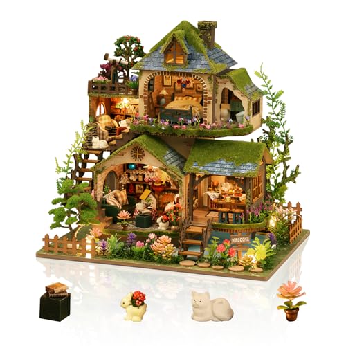 Cuteefun DIY Miniatur Haus Puppenhaus, Mini Puppenhaus mit LED, Holzhandwerk für Erwachsene Teenager zum Bauen, Geburtstag (Abenteuer Wald) von Cuteefun